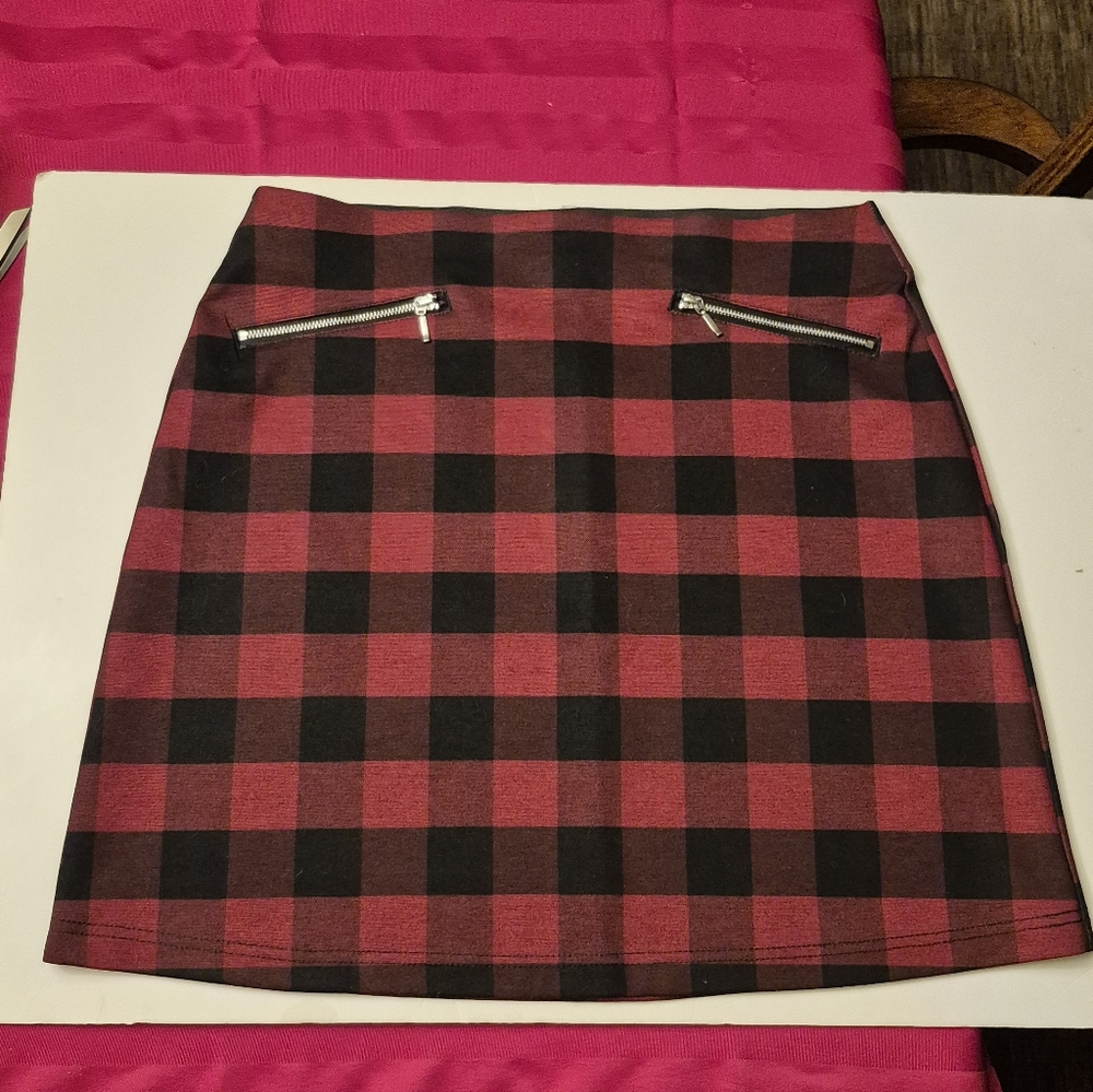 Maurices Red and Black Checkered Mini Skirt